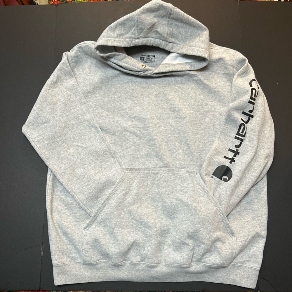 Carhartt Men’s K288-W03 Logo Sleeve Hooded Sweatshirt Grey Size XL